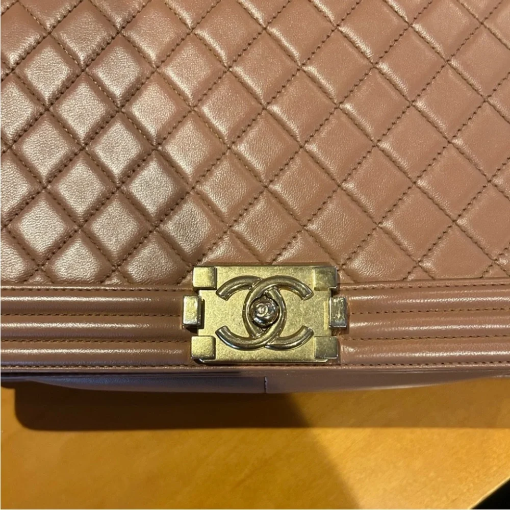 Authentic Chanel Caviar Boy Medium 21K Caramel Bag GHW
